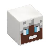 Minifig Head Special, Cube with Pixelated Reddish Brown Face, Large Blue Eyes Print White