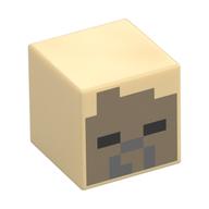 Minifig Head Special, Cube with Pixelated Dark Tan Face Print (Husk) Beige