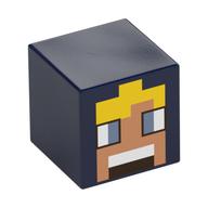 Minifig Head Special, Cube with Pixelated Nougat Face, Yellow Hair, Large Blue Eyes Print Dunkelblau