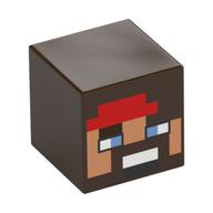 Minifig Head Special, Cube with Pixelated Face, Red Bandana, Blue Eyes, Beard Print Dark Brown