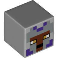 Minifig Head Special, Cube with Pixelated Reddish Reddish Brown Face, Dark Purple and Silver Knights Helmet, Gold Eyes Print Hellblaugrau