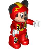 Duplo Figure Mickey Mouse, Red Race Driver Jumpsuit, Helmet Rot