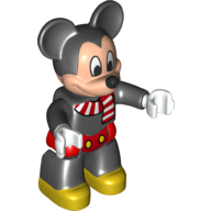 Duplo Figure Mickey Mouse with Red Shorts and Red and White Scarf Print Black
