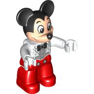 Duplo Figure Mickey Mouse with Red Legs, White Jacket with Silver Shirt, Black Bow Tie Print White