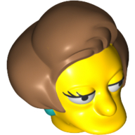 Minifig Head Special, Simpsons, Edna Krabappel with Dark Turquoise Earrings and Medium Nougat Hair Print Gelb