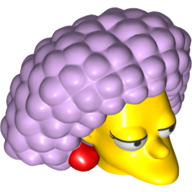 Minifig Head Special, Simpsons, Selma with Dark Red Earrings and Lavender Hair Print Yellow