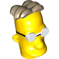 Minifig Head Special, Simpsons, Professor Frink with Glasses and Dark Tan Hair Print Gelb
