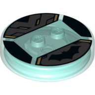 Function Brick Round 4 × 4 × 2/3 with 2 Studs and Batman Symbol print Transparent-Hellblau