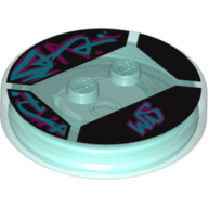 Function Brick Round 4 × 4 × 2/3 with 2 Studs and Light Blue and Pink 'WS' Print Transparent-Hellblau