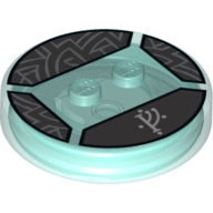 Function Brick Round 4 × 4 × 2/3 with 2 Studs and White Rune Character Print Transparent-Hellblau
