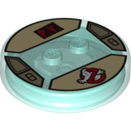Function Brick Round 4 × 4 × 2/3 with 2 Studs and Ghostbusters Symbol and 'P.V.' print Transparent-Hellblau