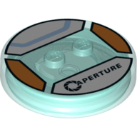 Function Brick Round 4 × 4 × 2/3 with 2 Studs and Black 'Aperture' Print Transparent-Hellblau