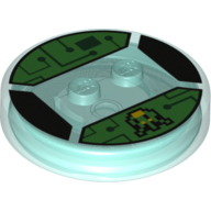 Function Brick Round 4 × 4 × 2/3 with 2 Studs and Circuits and 8-Bit Shooter Print Trans-Light Blue