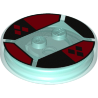 Function Brick Round 4 × 4 × 2/3 with 2 Studs and Red and Black Diamonds Print Transparent-Hellblau