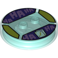 Function Brick Round 4 × 4 × 2/3 with 2 Studs and Playing Cards and Medium Lavender 'HA HA' print Transparent-Hellblau