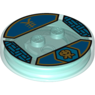 Function Brick Round 4 × 4 × 2/3 with 2 Studs and Gold Jay Symbol and Asian Character Print Trans-Light Blue