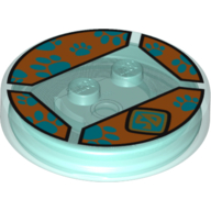 Function Brick Round 4 × 4 × 2/3 with 2 Studs and Blue and Orange 'SD' Print Trans-Light Blue