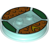 Function Brick Round 4 × 4 × 2/3 with 2 Studs and Aquaman Logo with Orange Scales print Transparent-Hellblau