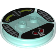 Function Brick Round 4 × 4 × 2/3 with 2 Studs and Bane Mask with Wires, and Gears Print Transparent-Hellblau