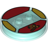 Function Brick Round 4 × 4 × 2/3 with 2 Studs and Slingshot Print Transparent-Hellblau