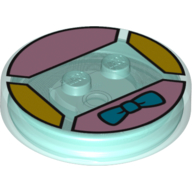 Function Brick Round 4 × 4 × 2/3 with 2 Studs and Bow Tie Print Trans-Light Blue