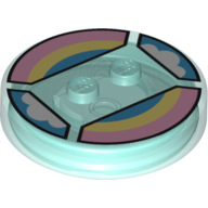 Function Brick Round 4 × 4 × 2/3 with 2 Studs and Pastel Rainbow and Clouds Print Trans-Light Blue