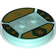 Function Brick Round 4 × 4 × 2/3 with 2 Studs and Green and Gold Lloyd Symbol and Asian Character Print Transparent-Hellblau