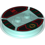 Function Brick Round 4 × 4 × 2/3 with 2 Studs and Gold Nya Symbol and Red Ninja Symbol Print Trans-Light Blue