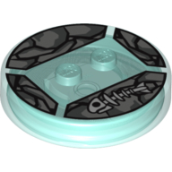 Function Brick Round 4 × 4 × 2/3 with 2 Studs and White Fish Skeleton and Gray Stones Print Transparent-Hellblau
