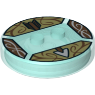 Function Brick Round 4 × 4 × 2/3 with 2 Studs and Brown and Silver Arrow Print Transparent-Hellblau