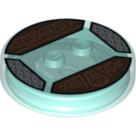 Function Brick Round 4 × 4 × 2/3 with 2 Studs and Copper Borders and Symbols Print Transparent-Hellblau