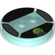 Function Brick Round 4 × 4 × 2/3 with 2 Studs and Lime Crystal Ball Print Trans-Light Blue