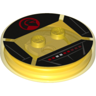 Function Brick Round 4 × 4 × 2/3 with 2 Studs and Knight Rider Light Panel and Red Logo Print Trans-Yellow