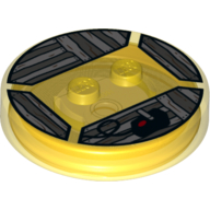 Function Brick Round 4 × 4 × 2/3 with 2 Studs and Video Game Joystick and Wood Grain print Transparent-Gelb