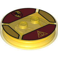 Function Brick Round 4 × 4 × 2/3 with 2 Studs and Gryffindor Logo and Deathly Hallows Symbol Print Trans-Yellow
