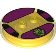 Function Brick Round 4 × 4 × 2/3 with 2 Studs and Paw on Hand print Trans-Yellow
