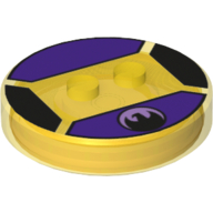 Function Brick Round 4 × 4 × 2/3 with 2 Studs and Black Raven Print Trans-Yellow