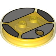 Function Brick Round 4 × 4 × 2/3 with 2 Studs and Gold Amulet on Tan Background print Trans-Yellow