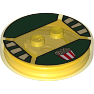 Function Brick Round 4 × 4 × 2/3 with 2 Studs and Popcorn Print Transparent-Gelb