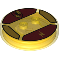 Function Brick Round 4 × 4 × 2/3 with 2 Studs and Lion on Shield, and Lightning Bolt Print Trans-Yellow