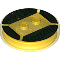 Function Brick Round 4 × 4 × 2/3 with 2 Studs and Dark Green Snake print Trans-Yellow