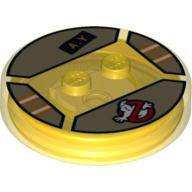 Function Brick Round 4 × 4 × 2/3 with 2 Studs and Ghostbusters Logo and "AY" Print Trans-Yellow