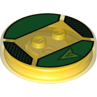 Function Brick Round 4 × 4 × 2/3 with 2 Studs and Green Arrow Logo Print Transparent-Gelb