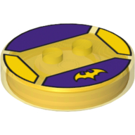 Function Brick Round 4 × 4 × 2/3 with 2 Studs and Batman Logo on Dark Purple Background Print Trans-Yellow