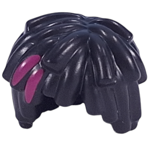 Hair Short Long Curls / Mop Top with Magenta Splotch print Schwarz