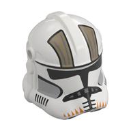 Helmet Clone Trooper Phase 2, Closed Front, Holes for Visor with Dark Tan Markings, Orange 'Teeth' print White