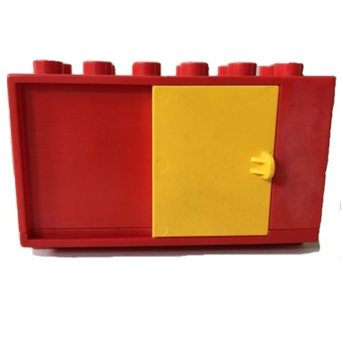 Duplo Vehicle Container 6 × 3 with Yellow Sliding Door and Two Round Yellow Arrows Pointing Up and Down Print Rot