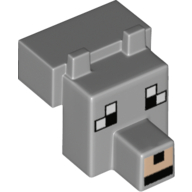 Animal Body Part, Head Blocky with Pixelated Face Print (Wolf) Light Bluish Gray