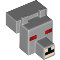 Animal Body Part, Head Blocky with Pixelated Face with Red Eyes Print (Wolf) Light Bluish Gray