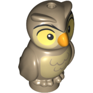 Animal, Bird, Owl Baby Tan Chest, Yellow Eyes, Orange Beak Dunkelbeige